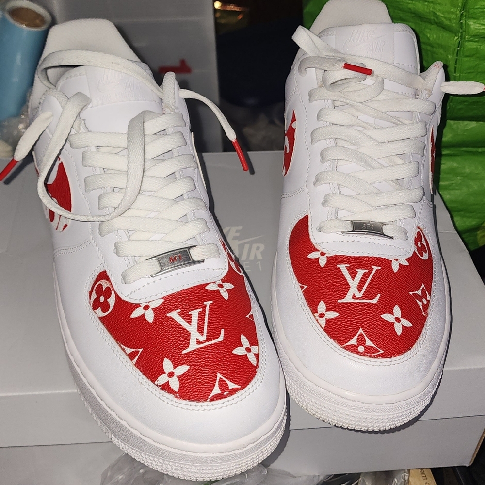 - Like new Red and white custom Supreme LV AF1'S (all sales are final)